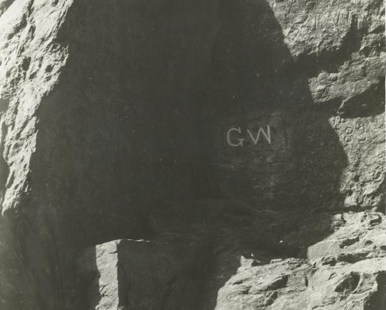George Washington's initials, carved on the rock wall below Natural Bridge