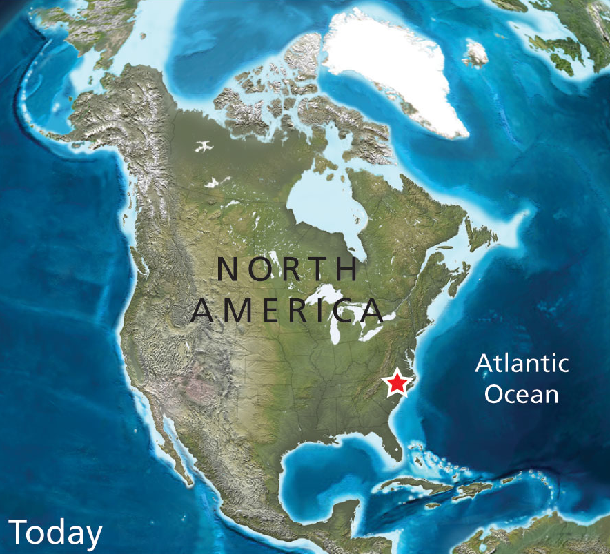 as tectonic plates moved over the last 230 million years, what is now Virginia went from the middle of Pangea to the middle of the North American Plate