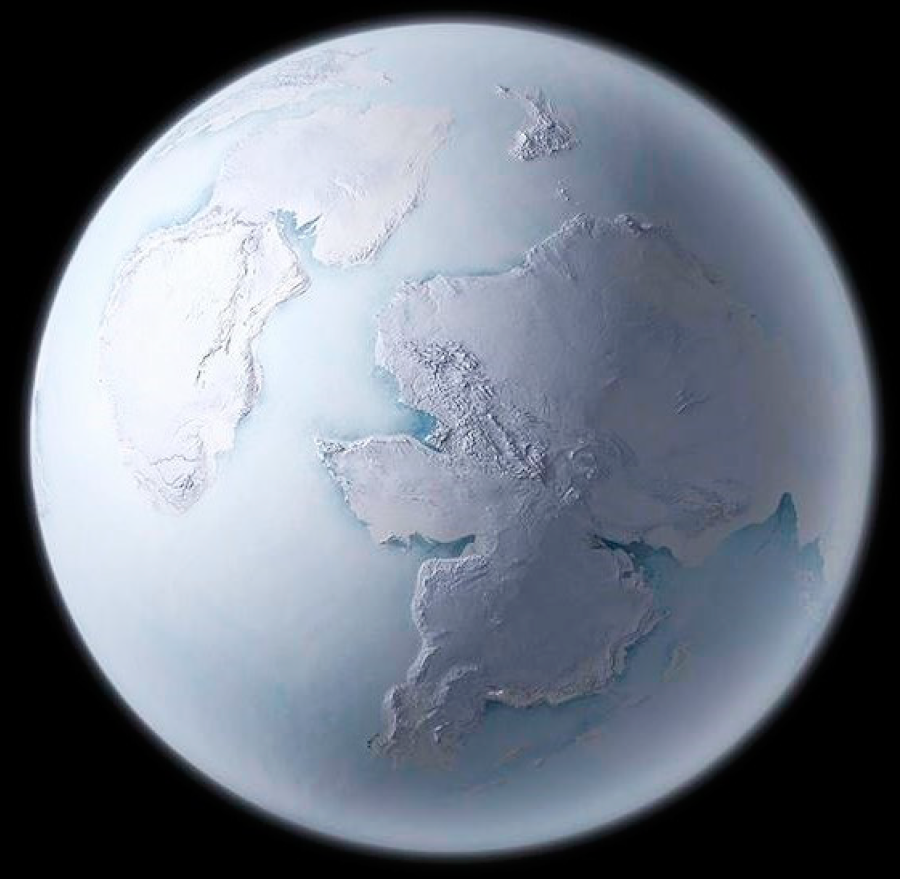 in the Sturtian global glaciation 716-663 million years ago, and again during the Marinoan glaciation 654–635 million years ago, all of the surface of the Earth was frozen solid