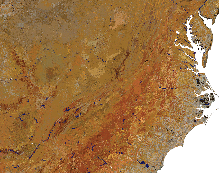 soil colors in Virginia and rearby states at 25cm (10