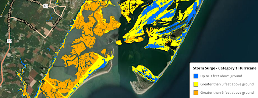 the storm surge from a Class 1 hurricane would flood Chincoteague and Asssateague