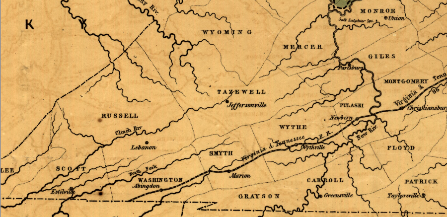 the Virginia and Tennessee Railroad was built in the 1850's to haul agricultural products, timber, and iron, 30 years before coal was transported from the Appalachian Plateau