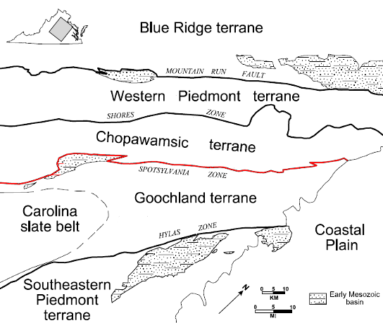 location of Spotsylvania high-strain zone