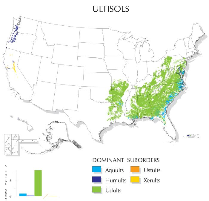of the 12 soil orders, ultisols that include red clay are the most common in Virginia and the southeastern states