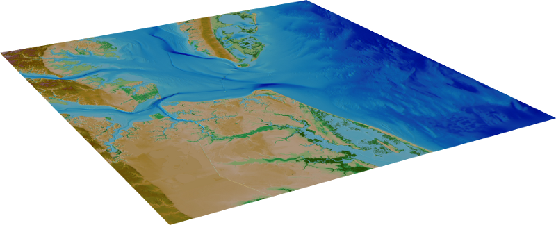 bathymetric-topographic digital elevation model (DEM) of Virginia Beach area, used to calculate tsunami inundation risk