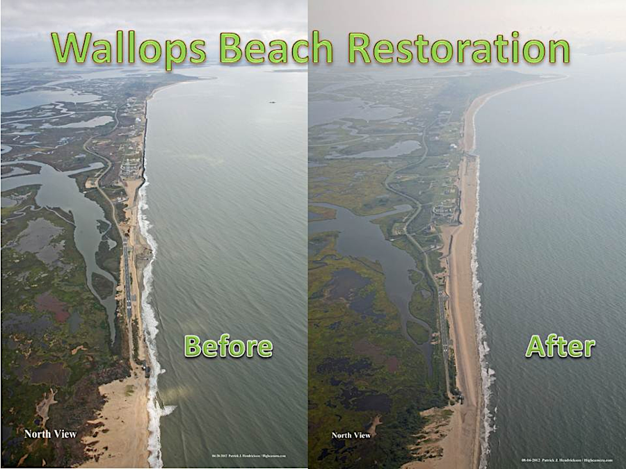 the Wallops Island Storm Damage Reduction project in 2012 was completed just two months before Superstorm Sandy, which eroded 20% of the new beach