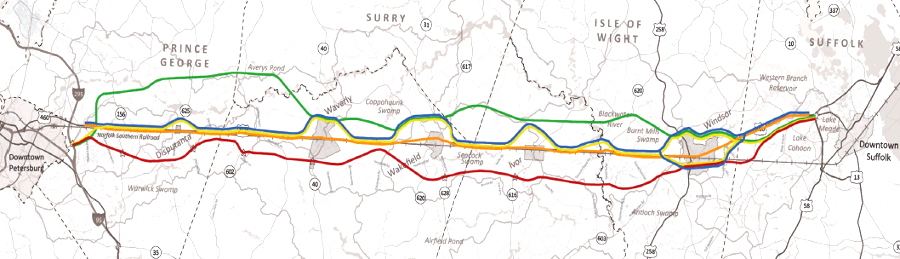if you were on the Commonwealth Transportation Board, would you have voted to spend $1.4 billion to construct a new US 460 toll road (red line) between Suffolk-Petersburg, or choose one of the alternatives?