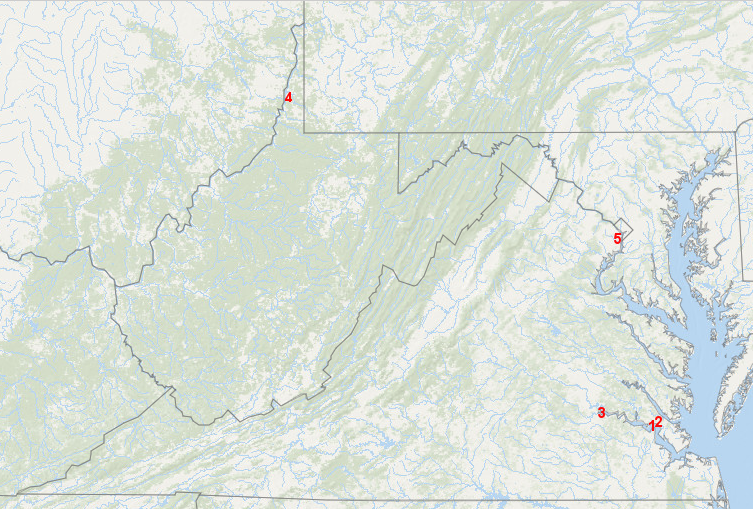 after colonization started in 1607, Virginia has had five capitals at Jamestown (1), Williamsburg (2), Richmond (3), plus Wheeling (4) and Alexandria (5) during the Civil War according to Union officials