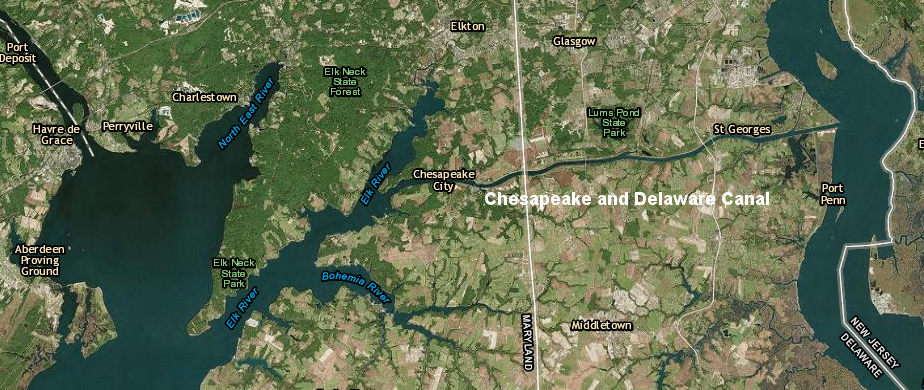 the northern edge of the Delmarva Peninsula: the Chesapeake and Delaware Canal