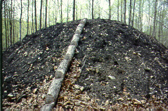 wood covered before setting fire in chimney to convert to charcoal