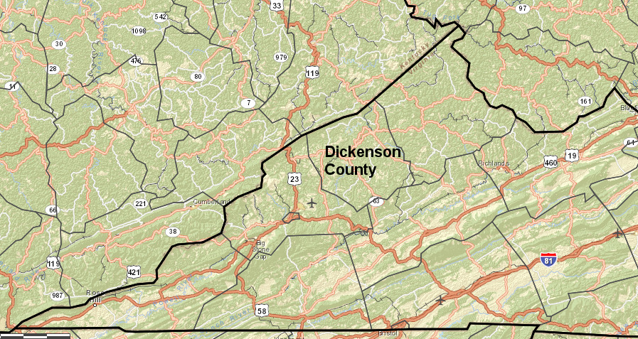 in your transects of major highways crossing the state, did you ever come close to Dickenson County?