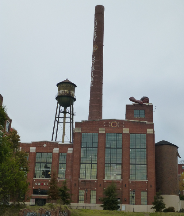 the Lucky Strike cigarette factory on Church Hill in Richmond has been re-purposed into The River Lofts at Tobacco Row residences (complete with Connecticut, the statue of a Native American that was located at the local baseball park until the Atlanta Braves moved their AAA farm team to Georgia)