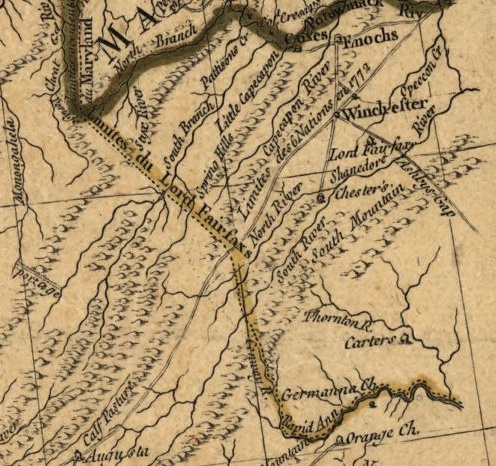 Fairfax Grant boundary, as noted by Count Rochambeau in 1781