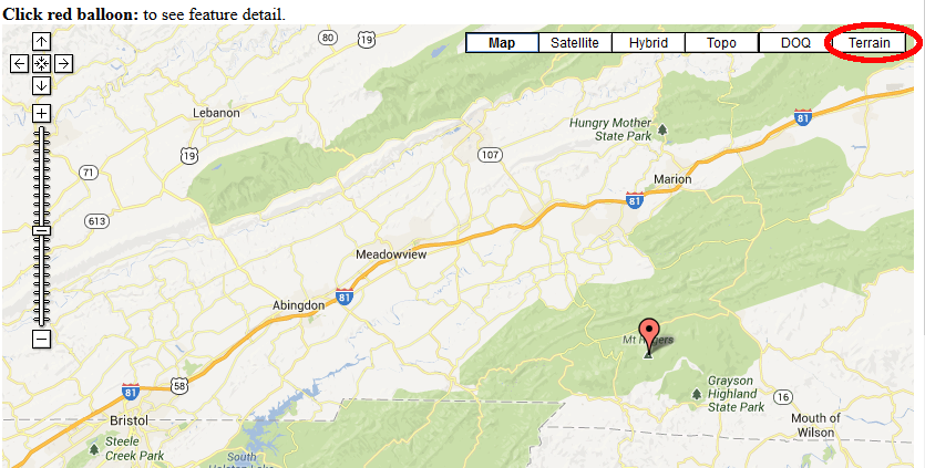 DRG with Mount Rogers, from Terraserver