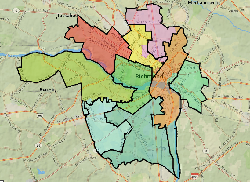 Richmond is divided into nine wards, and only the mayor is elected at-large