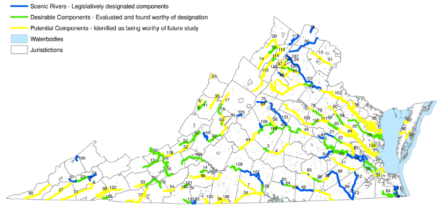 designated and potential Scenic Rivers in Virginia