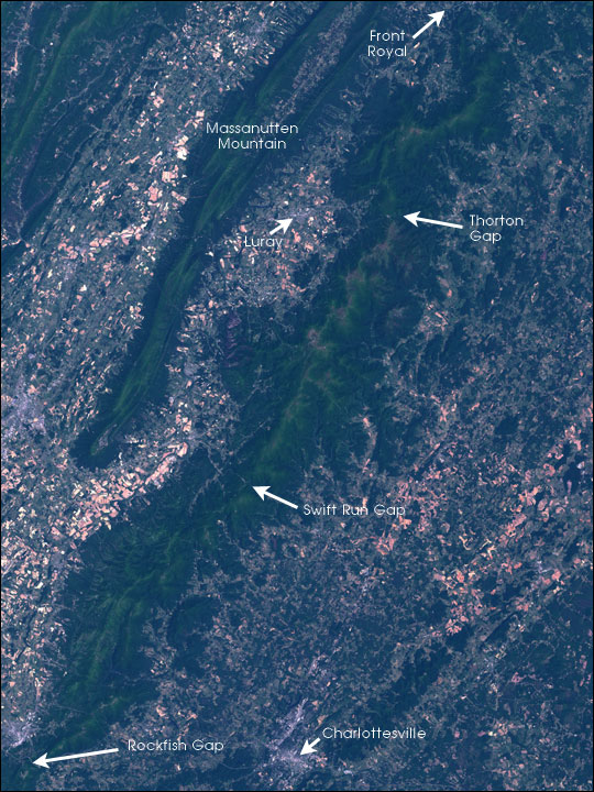 The Shenandoah Valley is divided by Massanutten Mountain (NOTE: most of Shenandoah National Park is located not in the valley itself, but in the Blue Ridge physiographic province)