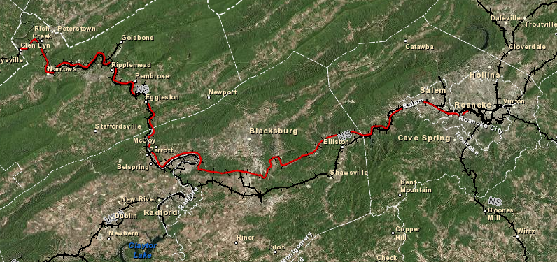 locomotives on the Virginian Railroad used electricity between Glen Lyn-Roanoke, minimizing smoke in the Allegheny Tunnel (underneath modern US 460 in Montgomery County)