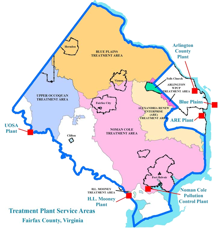 gravity moves sewage through most wastewater pipes (in contrast to the pressurized pipes used for distribution of drinking water), so topography is a key factor determining location of wastewater treatment plans and which areas send sewage to different facilities