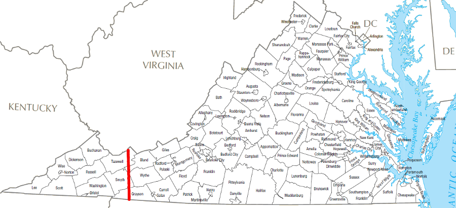 the land in 10 of Virginia's 95 counties is west of Cleveland, Ohio (home of the 2016 Republican National Convention)