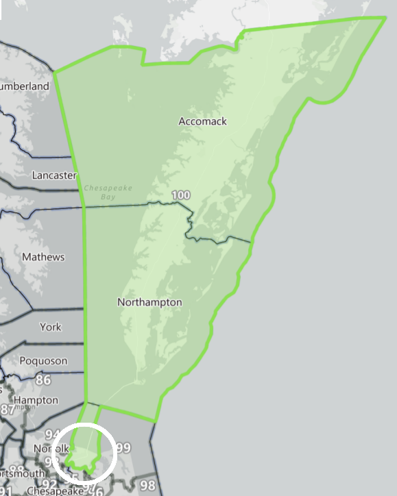 in 2021 the Eastern Shore lacked enough people, so a small portion of Virginia Beach was included in the 100th House of Delegates District proposed by two Special Masters