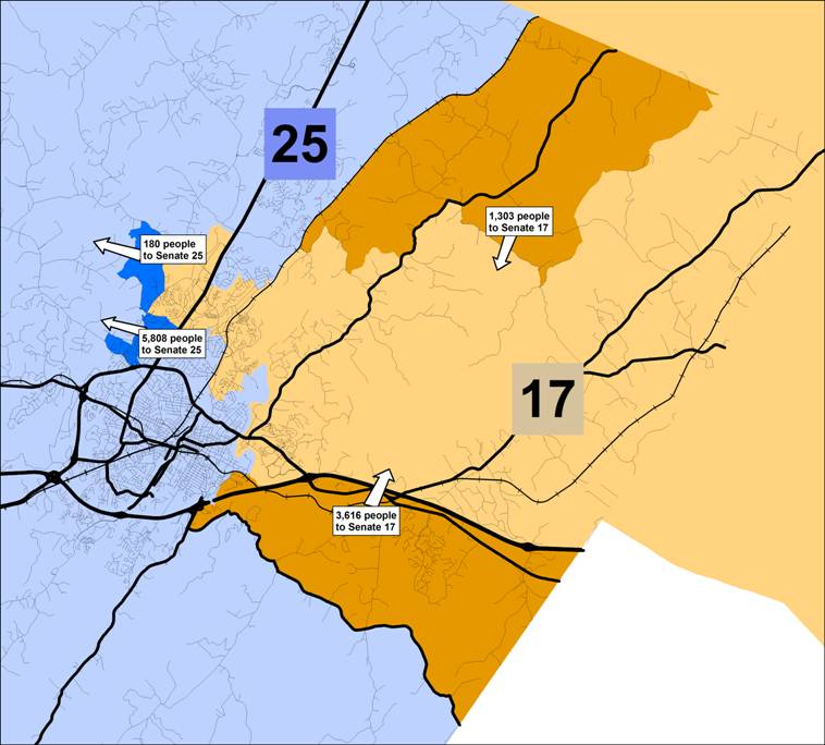 in 2015, the Republican incumbent in State Senate District 17 proposed realigning boundaries with District 25, moving Republican voters into the 17th District and moving Democratic-leaning voters out of it