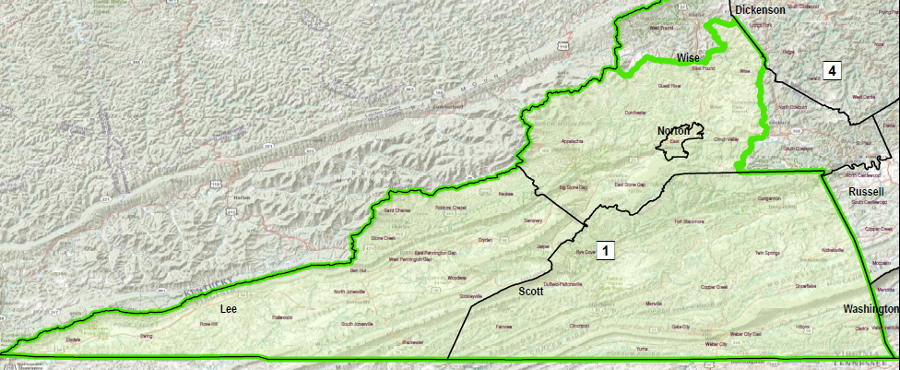 the Virginia House of Delegates has 100 members and House District 1, like State Senate District 40, is located in southwestern Virginia