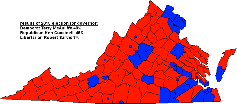 in the 2013 governor's race, the successful Democratic candidate won only one county (Montgomery) west of the Blue Ridge