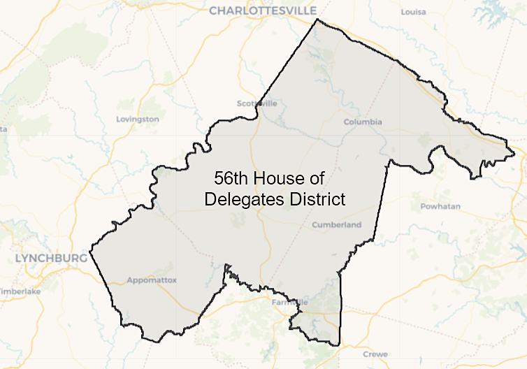 the Republican contest for the 56th House of Delegates seat in 2023 included objections to Appomattox County slating its delegates to the nominating convention