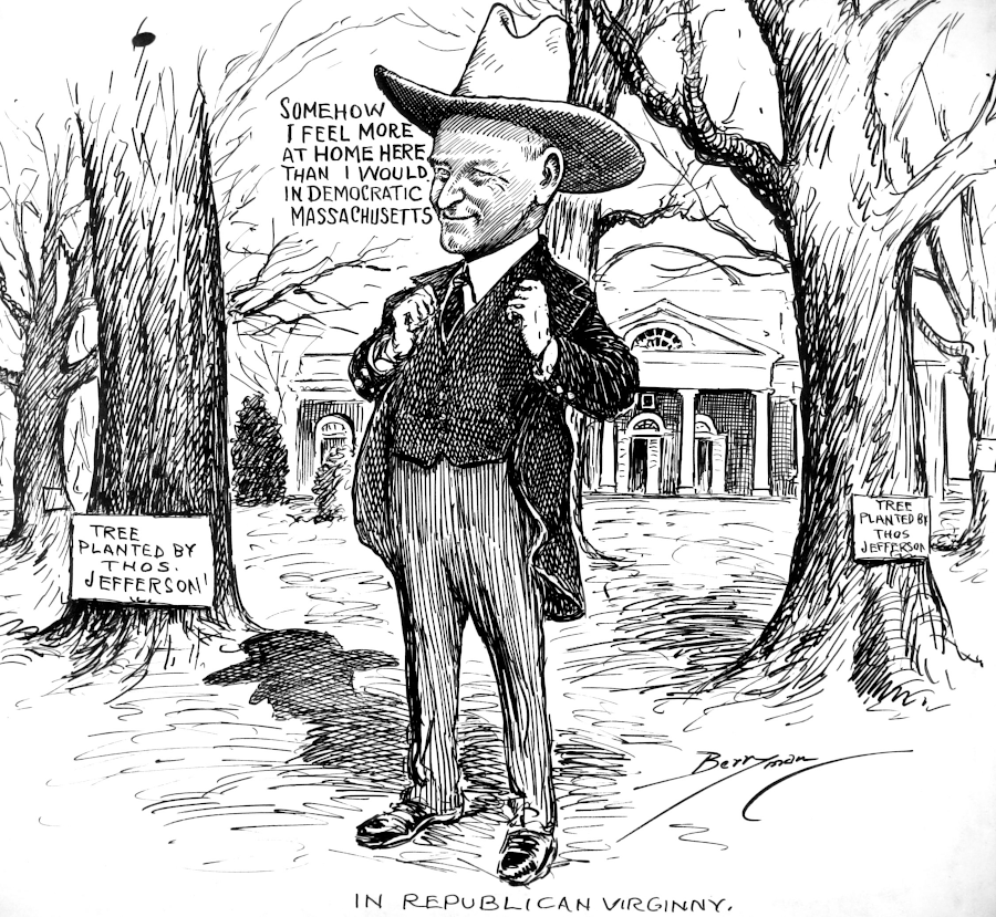 cartoonist Clifford Berryman suggested Calvin Coolidge would enjoy retiring to Virginia after the 1928 presidential election, because Harry Byrd's priorities of low taxes and limited government appealed to Republicans