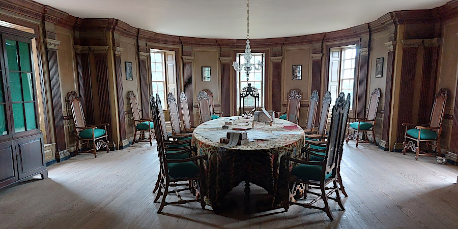 the room for the Governor's Council on the second floor of the Capitol building was sized for 12 members and he governor, not the 24 members of the first State Senate which met in 1776