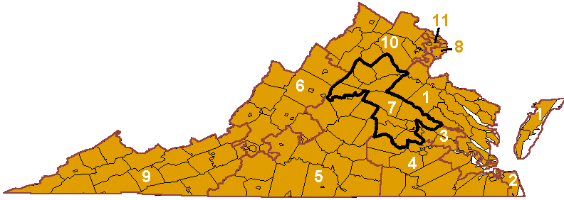 in 1999, the Seventh District for US House of Representatives stretched from the West End of Richmond to Culpeper