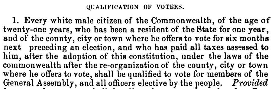 according to the 1864 constitution adopted by the Restored Government of Virginia, only white males were eligible to vote
