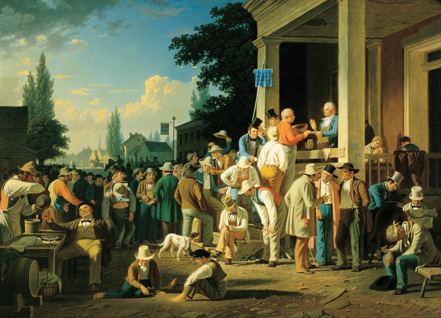 this painting of a county election in a small Midwestern town during the mid-nineteenth century shows how local voting traditions were retained beyond the colonial period