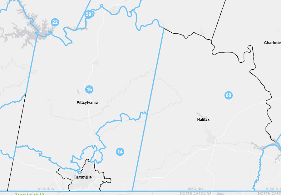 before the 2021 redistricting, Halifax County was completely within one House of Delegates district and Pittsylvania County was divided among two