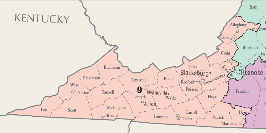 Virginia's Ninth Congressional District is located in Southwest Virginia