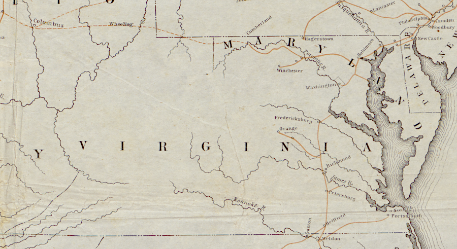 in 1848, railroads in Virginia were concentrated east of the Blue Ridge