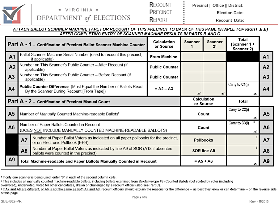 recounts require a precinct by precinct reassessment of vote totals
