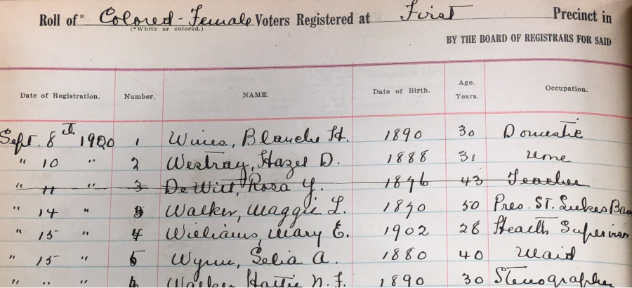 separate registers were created for Colored-Female voters before the 1920 election