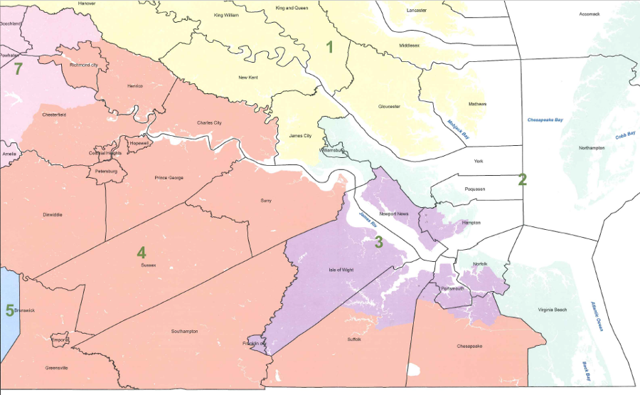 in January 2016, the panel of three Federal judges chose new boundaries (shown above) for US Congressional Districts