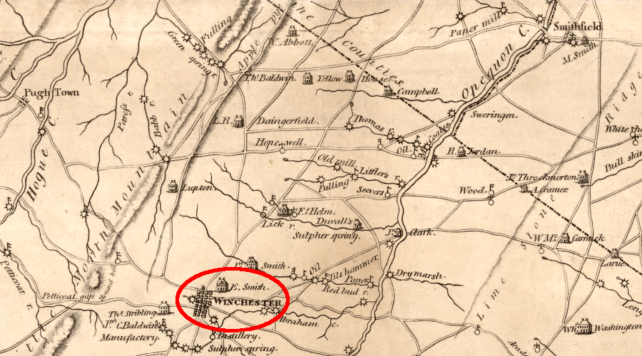 the Virginia Supreme Court first used the Dillon Rule in 1896, to block Winchester (shown here in an 1809 map) from paying a reward for an arsonist