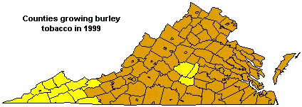 counties growing burley 
tobacco in 1999