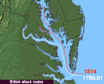 Chesapeake Bay - British attack routes