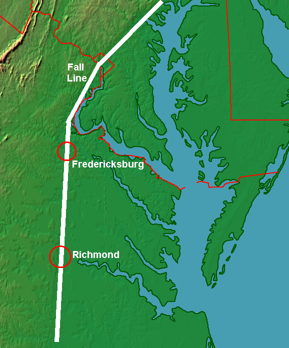 the Fall Line is a zone that ranges from 2-11 miles wide
