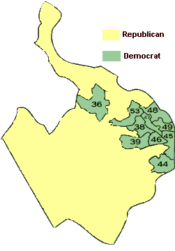 Northern Virginia area - map of House of Delegates districts, by political party