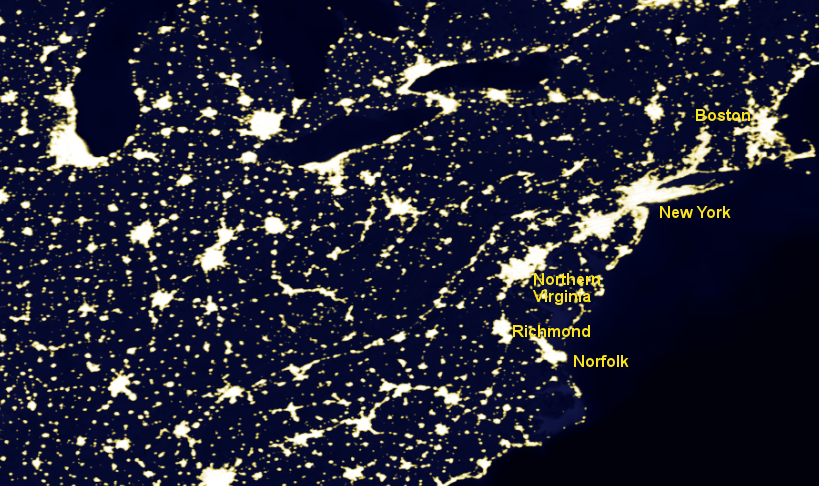 Virginia's largest urban areas are an extension of the Boston-Washington corridor