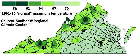 average normal maximum temperature, 1971-1990