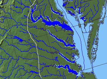 Tidewater rivers east of Fall Line