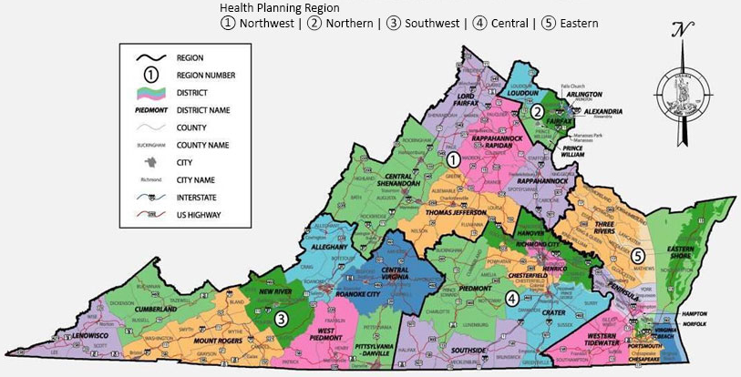 health district boundaries were used to allocate licenses for Virginia's first five medical marijuana dispensaries in 2018