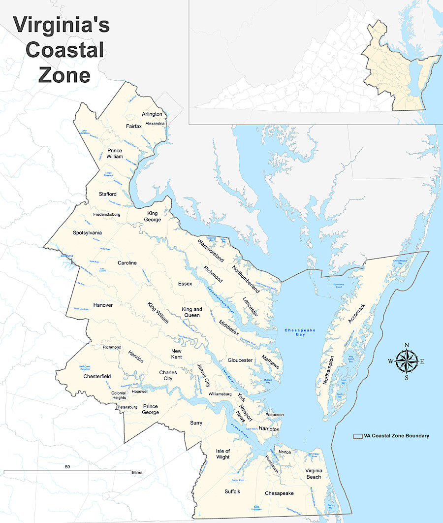 the Coastal Zone Management Act affects 29 counties, 15 cities, and 42 towns in Virginia